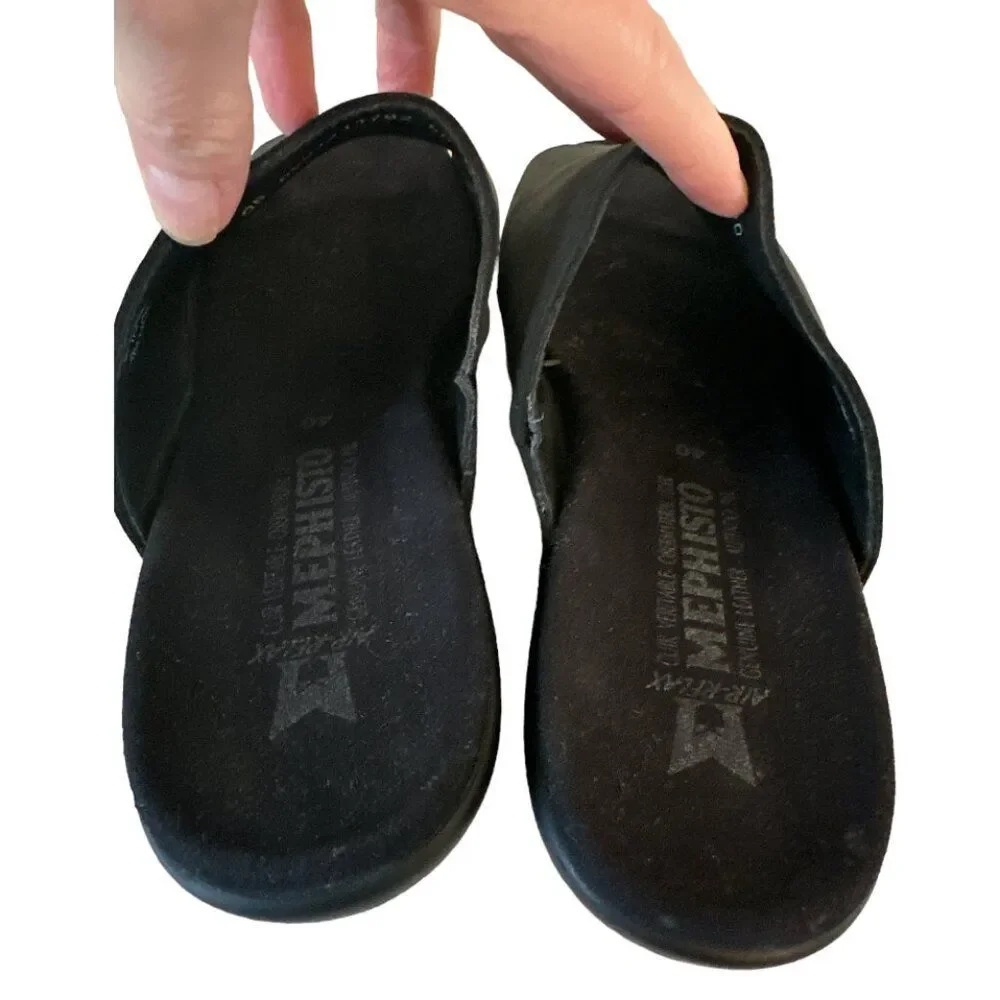 Mephisto Black Leather Nubuck Wedge Slip On Sandal Womens sz EU 40 US 10 Comfort